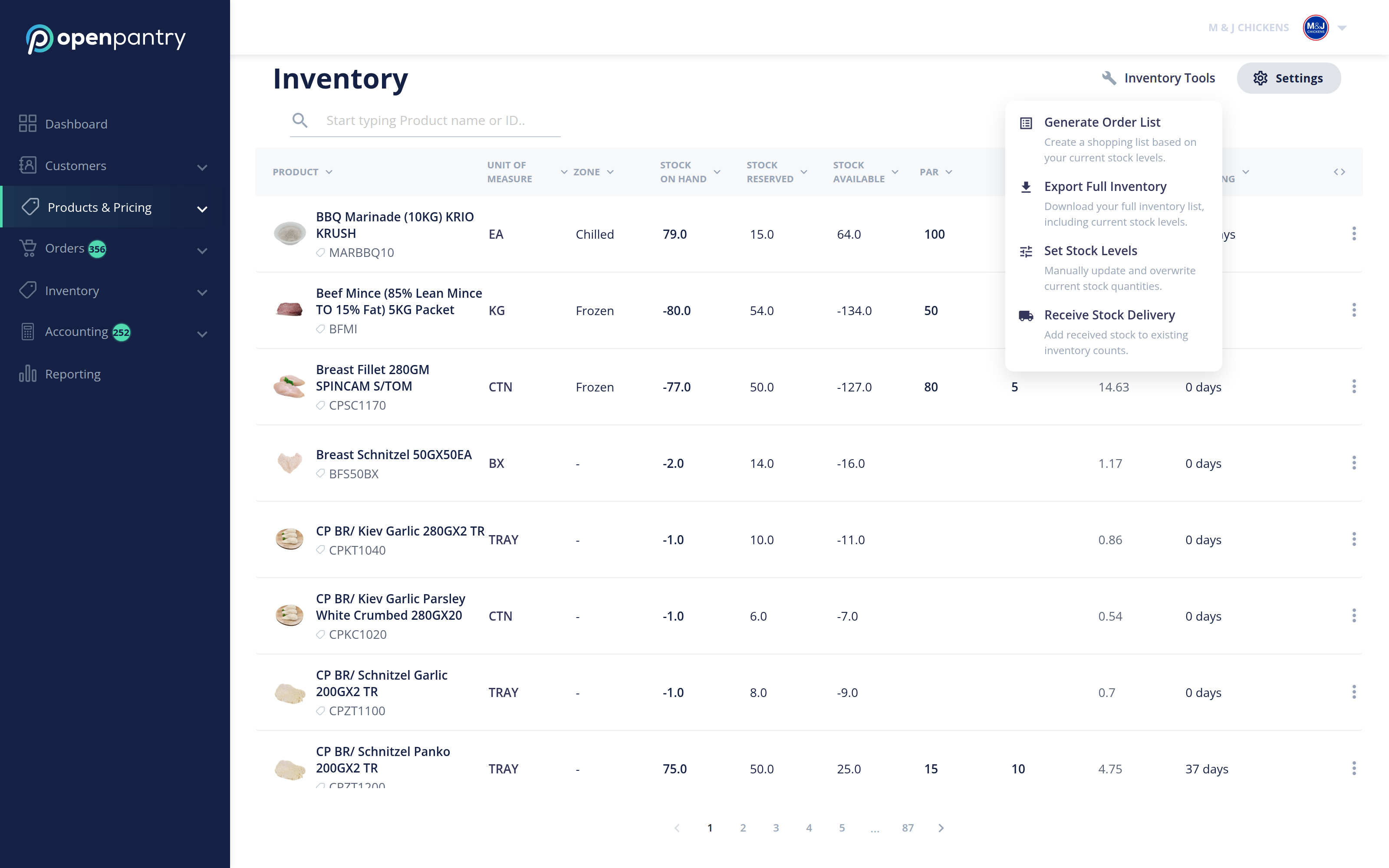 The Inventory Tools menu